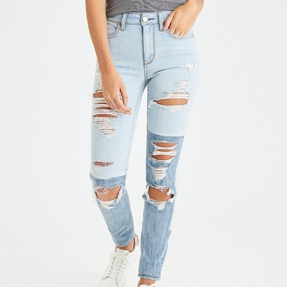 American Eagle Two Tone Destroyed Hi Rise Jegging